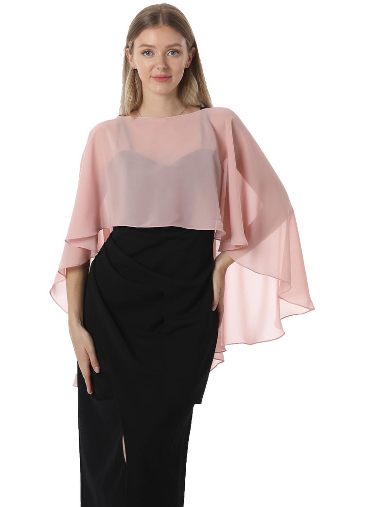 Hotshawl Capelets for women Chiffon Cape Shawls and Wraps for Evening Dress Wedding Capes Cover Up (Rose Gold) - Image 2